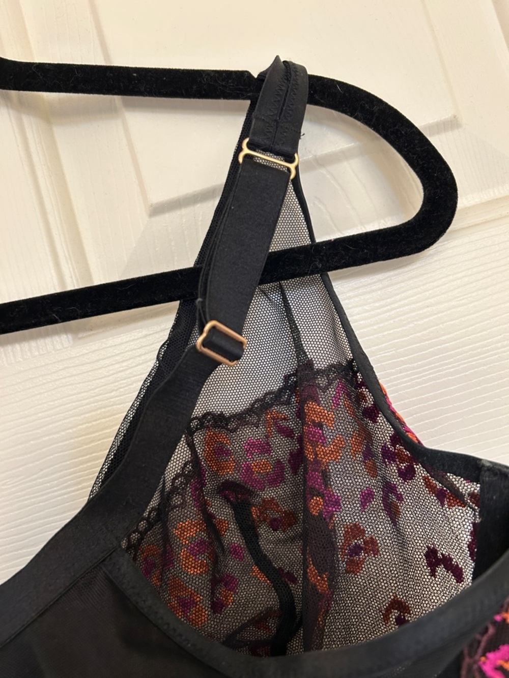 Savage X Fenty Black Sheer Bra with Pink & Orange Floral Embroidery 40D - Picture 4 of 8
